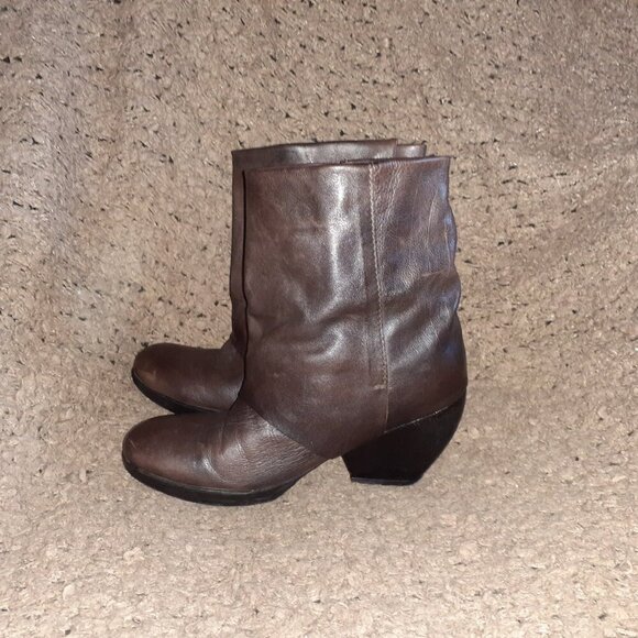 A.S. 98-AS 98-Brown/Black Leather-Moto Boots-Side Zip/Snap-Sz 38-Excellent - Picture 4 of 9